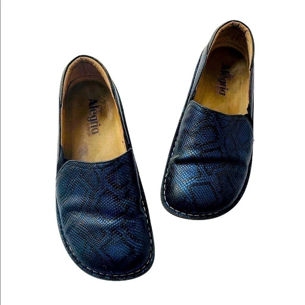 Alegria Debra Navy Python Clogs Size 7/7.5